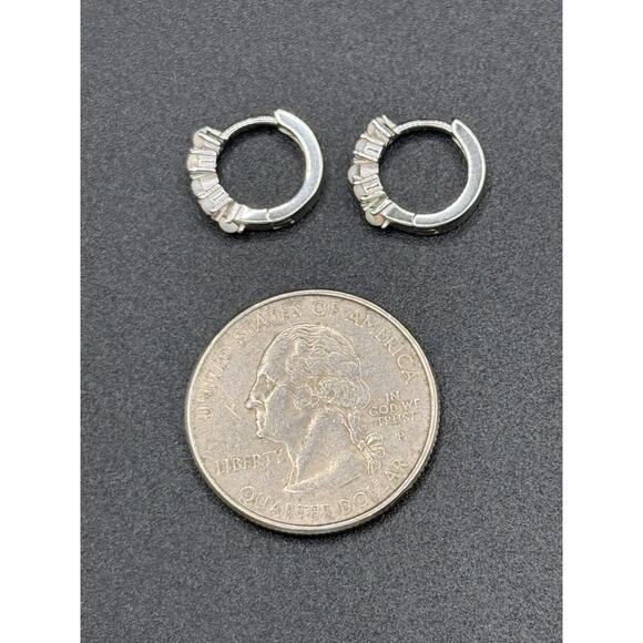 New Condition Dainty Sterling Silver Lab Opal Huggie Earrings 925 - Picture 5 of 8